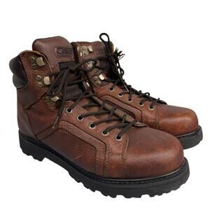 Texas Steer Work Boots Size 9.5W 6" Rubber Sole Soft Toe Nubuck Leather Brown